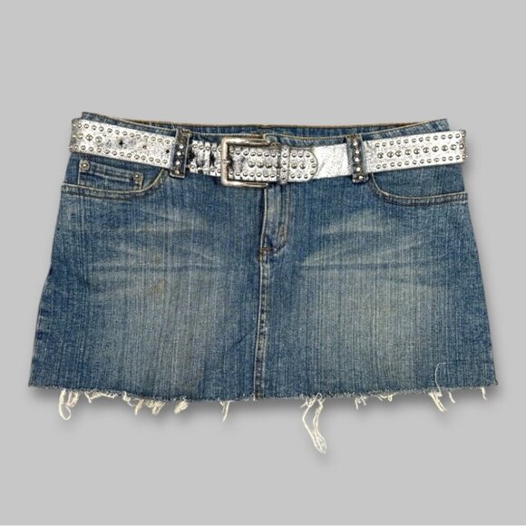 Vintage Y2K Bongo Women's Denim Festival Grunge Micro Mini Skirt Size 7 - Picture 2 of 16